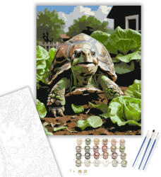 Számfestő Mosolygó Teknős a Kertben - számfestő készlet - 40×50 cm (Keretre feszítve) (crea6024-40X50-KF)
