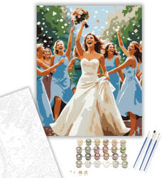  Menyasszony Csokordobás Pillanata - számfestő készlet - 40×50 cm (Keretre feszítve)