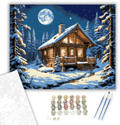  Holdfényes Téli Menedék - számfestő készlet - 40×50 cm (Keretre feszítve)