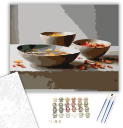  Kerámia Tálak Lebegő Virágszirmokkal - számfestő készlet - 40×50 cm (Keretre feszítve)