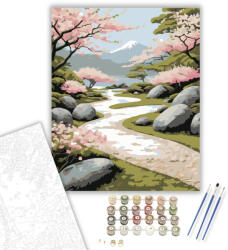  Cseresznyefák és Kőösvény Japánkertben - számfestő készlet - 40×50 cm (Keretre feszítve)