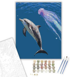  Kíváncsi Delfin - számfestő készlet - 40×50 cm (Keretre feszítve)