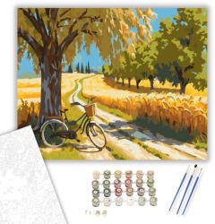  Aranyló Búzamező és Bicikli - számfestő készlet - 40×50 cm (Keretre feszítve)