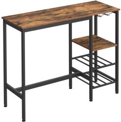 LEOBERT Masa pentru bucatarie/living/bar, Artool, inalta, pal, otel, cu suport pahare si sticle, 3 rafturi, maro rustic, 110x40x90 cm (2425_1)