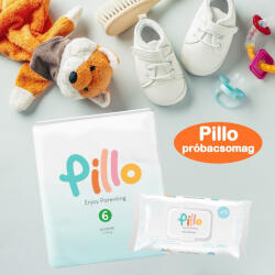 Pillo PRÓBACSOMAG: 1 csomag (28 db) 6-os méretű pelenka (13-18 kg) + 1 csomag nedves törlőkendő