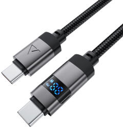 ACEFAST Data Cable (C15-03) Acefast Fekete - Digitális kijelzővel, gyors töltés, Type-C a Type-C, 60W, 3A, cinkötvözet, 1.2m