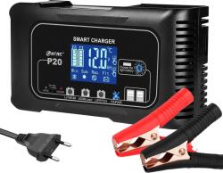 Teljesen automatikus autós akkumulátortöltő, 12V/24V kimenet, fejlett javítási funkció, 20A-EU csatlakozó