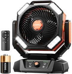  Kültéri akkumulátor ventilátor, 40000 mAh kapacitás, távirányító, narancssárga