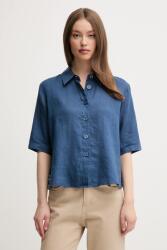 Benetton len ing galléros, barna, regular - sötétkék XS