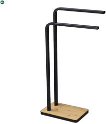  Törölközőtartó, fekete fém/bambusz, LABAV