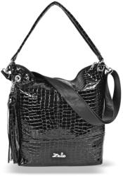  Zellia Női Válltáska Zlb213 Fekete Lakk - Krokkó - (83337918)