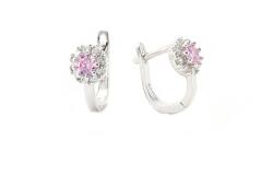 Ezüst baba fülbevaló franciakapcsos rózsaszín fehér kövekkel