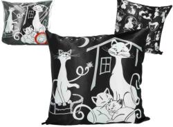 Hanipol Díszpárna - 45x45cm - fekete alapon fehér macskás