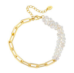 BeSpecial Bratara argint 925 placata cu aur 14K cu perle naturale (BRR46)