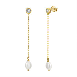 BeSpecial Cercei argint 925 placati cu aur 14K cu perle naturale si zirconiu (ERR47)
