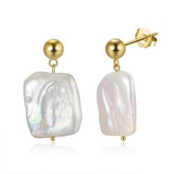 BeSpecial Cercei argint 925 placati cu aur 14K cu perle naturale (ERR52)