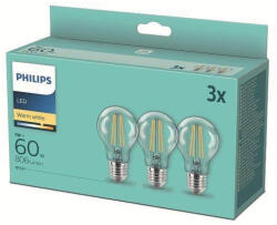 Philips 8718699777777 Set de becuri cu filament LED 3x7W-60W | E27 | 806lm | 2700K - set de 3 buc. , clar