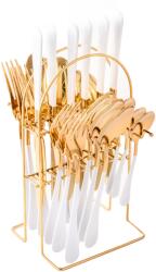 TRENDY S TRENDY'S rozsdamentes acél evőeszköz készlet, 24 részes, állvánnyal, fehér-arany (TCM-32AG)