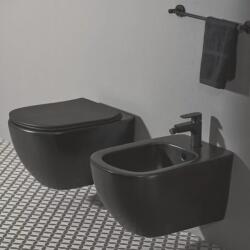 Ideal Standard Set vas wc cu capac softclose si bideu suspendat Ideal Standard Tesi Aquablade negru mat Silk Black (T0079V3+T3527V3+T3552V3)