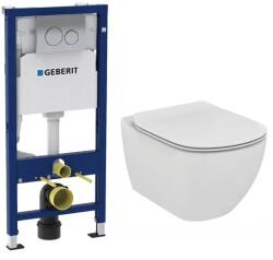 Ideal Standard Set vas wc suspendat Ideal Standard Tesi AquaBlade cu capac clapeta si rezervor Geberit Duofix Delta Plus (T007901+T352801+458.134.21.2)
