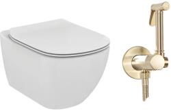 Ideal Standard Pachet vas wc suspendat Ideal Standard Tesi, capac softclose si set dus igiena intima auriu cu baterie incastrata Rea Loop (T007901+T352701+5902557369973)