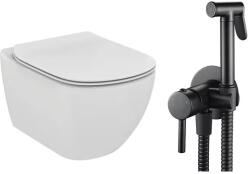 Ideal Standard Pachet vas wc suspendat Ideal Standard Tesi, capac softclose si set dus igiena intima negru cu baterie incastrata Rea Loop (T007901+T352701+5902557344826)