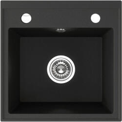 Laveo RINA egymedencés matt fekete mosogató csaplyukkal, automata dugókiemelős, helytakarékos szifonnal (SRP_710B)