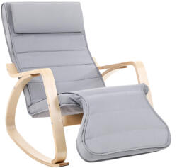 SONGMICS Modern Hintaszék Nyírfa Vázas Pihenőfotel Világosszürke Pamut Kárpittal (EUZ-LYY42G)