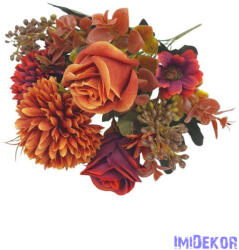  Rózsa-Krizantém vegyes selyemvirág csokor 31cm - Rozsda