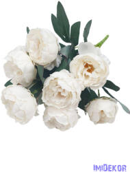  Peónia 10 fejes selyemvirág csokor 43cm - Fehér