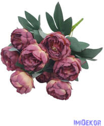 Peónia 10 fejes selyemvirág csokor 43cm - Cirmos Mályva