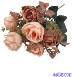  Rózsa 7 fejes selyemvirág csokor 30cm - Barack-V. Barna