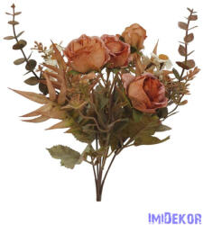  Antik színű rózsa + kis virágos csokor 29cm - Rozsda