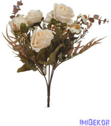  Antik színű rózsa + kis virágos csokor 29cm - Törtfehér