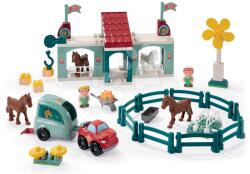 Ecoiffier Építőjáték istálló szélmalommal Hippies Centre Abrick Écoiffier lovacskákkal autóval és 2 figurával 18 hó-tól (ECO2978)