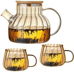Quasar & Co Teáskanna készlet 2 csészével, Quasar & Co. , szűrővel és fedéllel, 950 ml/2x400 ml, boroszilikát/bambuszpohár, borostyán (43041248)
