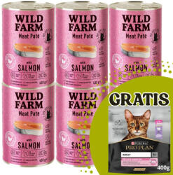 Wild Farm Pate cu somon 6x400g+ PRO PLAN Hrană pentru pisici adulte 400g GRATUIT!
