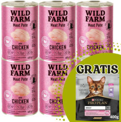 Wild Farm Pate cu pui 6x400g+PRO PLAN Hrană pentru pisici adulte 400g GRATUIT!