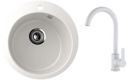 Ulgran U-405-341 Gránit Mosogatótálca és Gamma DECO Mosogató Csaptelep Szett - Fehér (U-405-341-BD-WH)