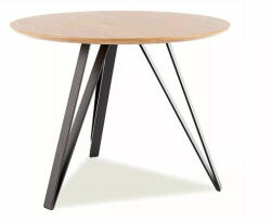 SIGNAL MEBLE Tetis Modern Kerek Tölgy Étkezőasztal Fekete Fém Lábakkal