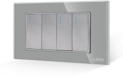 Luxion Intrerupator Cvadruplu Mecanic LUXION cu Rama din Sticla, Standard Italian, 4M - culoare gri