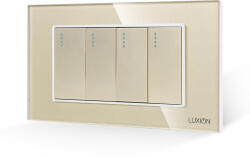 Luxion Intrerupator Cvadruplu Mecanic LUXION cu Rama din Sticla, Standard Italian, 4M - culoare auriu