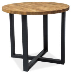 SIGNAL MEBLE Rolf Kerek Laminált Tölgy Étkezőasztal Fekete Vázzal