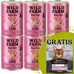  Wild Farm WILD FARM Pate bárányhússal 6x400g - gluténmentes macskaeledel + PRO PLAN Adult macskatáp 400g - véletlenszerű szállítás