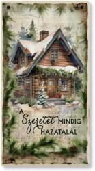  Nyomtatott fa tábla - Zöld karácsonyi téma - Szeretet 13x24, 3cm