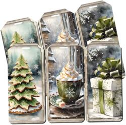  Nyomtatott dekorkarton - Karácsonyi zöld téma - biléták 6db/csomag - kosarbolt