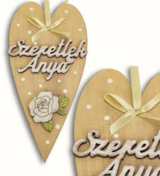  Anyák napi díszített szív "Szeretlek anya" - Bézs