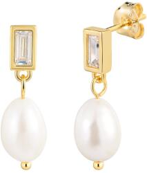 BeSpecial Cercei argint 925 placati cu aur 14K cu perle naturale si zirconiu (ERR123)