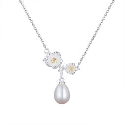 BeSpecial Colier argint 925 placat cu rodiu cu floricele, perle naturale si zirconiu (CRR57)