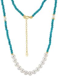 BeSpecial Colier argint 925 placat cu aur 14K cu perle si turcoaz natural (CRR04)